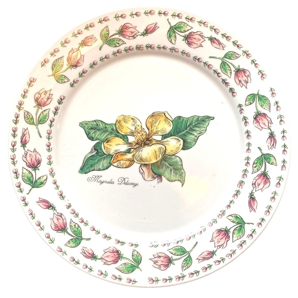 Tabletops Unlimited Botanical Gardens Magnolia Delavayi 10.5" Dinner Decor Plate